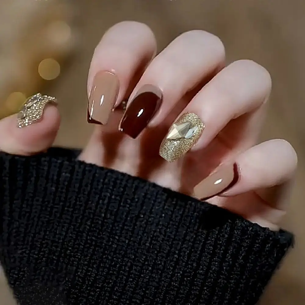

24pcs/Box Press On Nails Manicure Tool Full Cover Artificial Nail Tips Rhinestone Fake Nails Coffin False Nails Wearable