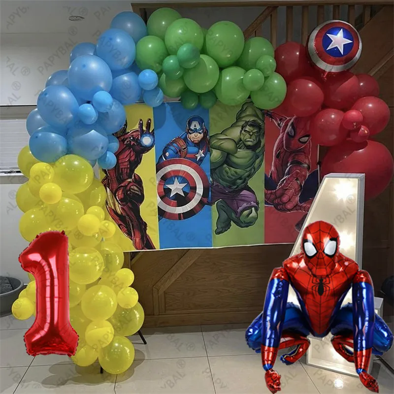 

91pcs 3D Marvel Spiderman Iron Man Foil Balloons The Avengers Hero Happy Birthday Party Decorations Baby Shower Kids Air Globos