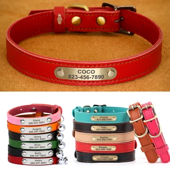 Custom Leather Cat Dog Collar Bling Personalized Name ID Cat Kitten Puppy Collars Pet Accessories for Cats Small Dog Yorkie 1