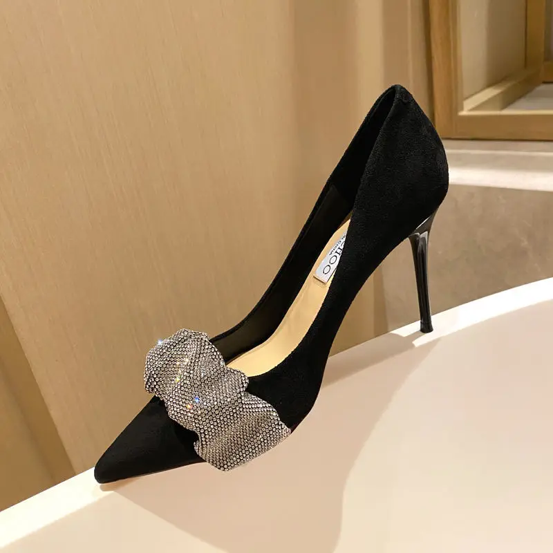 Black Rhinestone High-heeled Shoes In 2022, New Spring and Summer, Elegant Temperament, Stilettos and Pointed Shoes Women