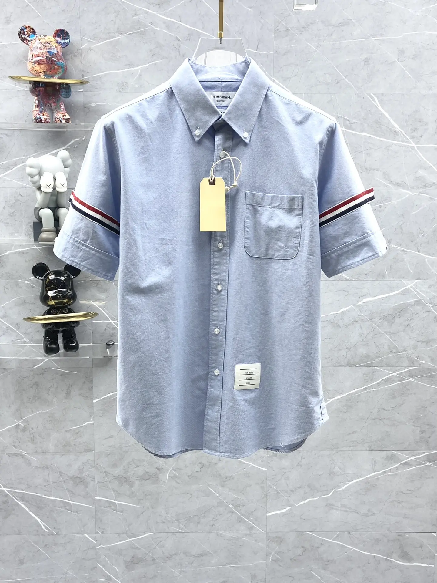 

TB THOM spring and summer new shirt jacket new parallel bars theme pattern high quality men's and women's short-sleeved shirts