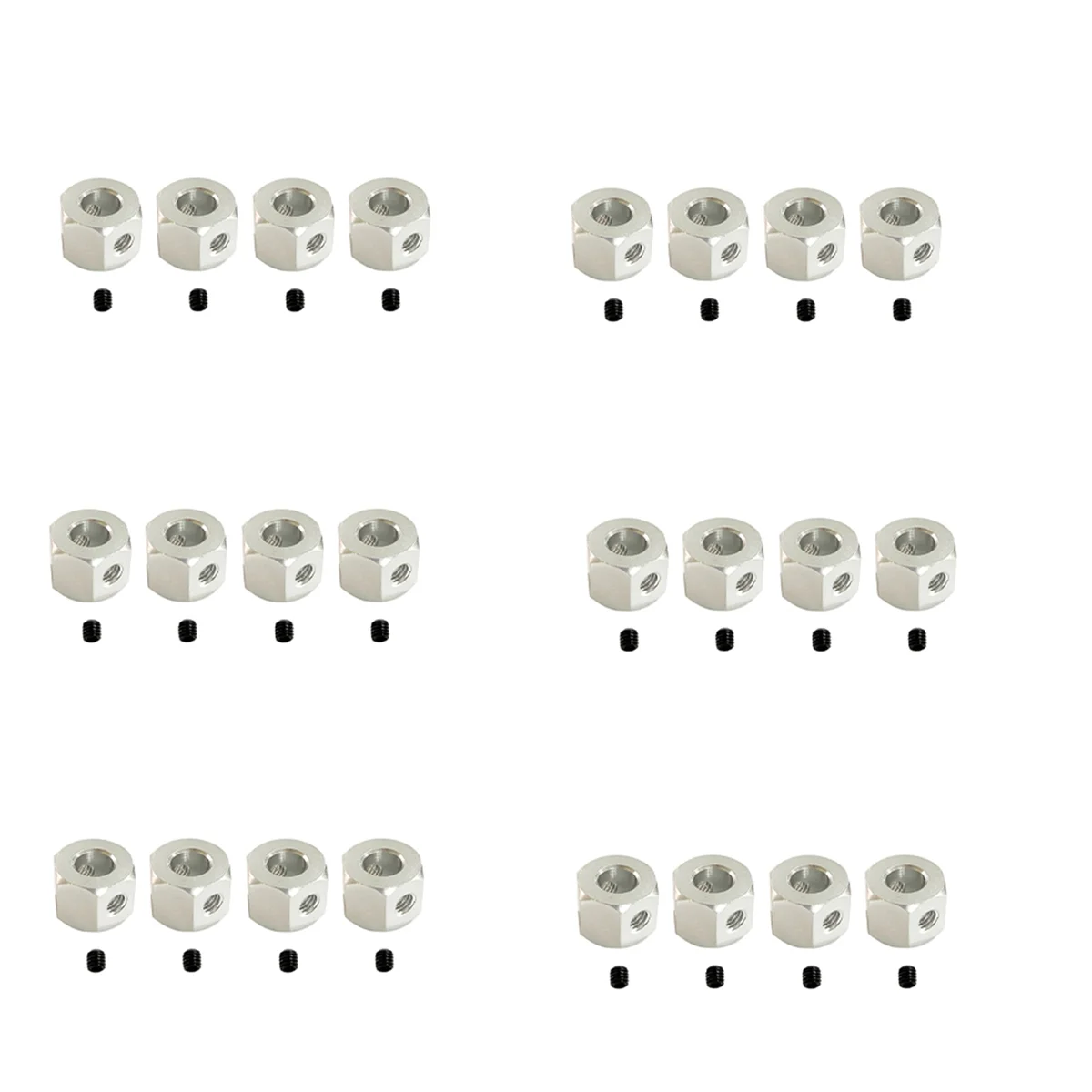 

24PCS 5mm to 12mm Metal Combiner Wheel Hub Hex Adapter for WPL D12 C14 C24 B14 B16 MN D90 D91,Silver