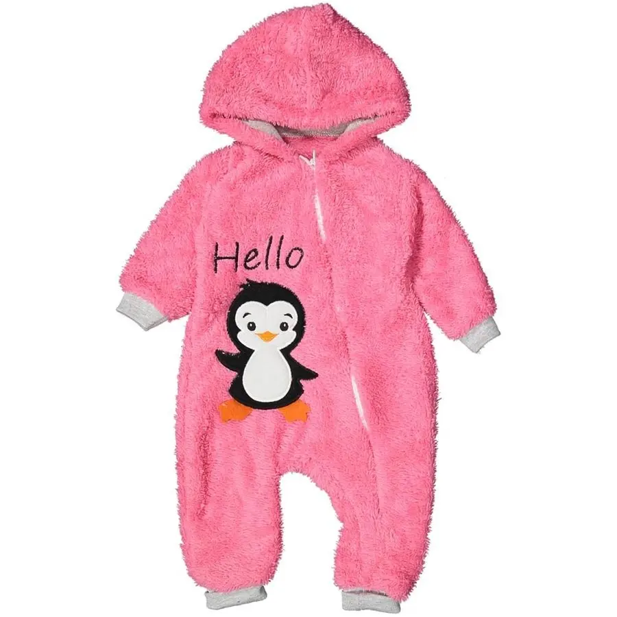 

Hello Penguin Nakışlı Fuchsia Hooded Welsoft Jumpsuit