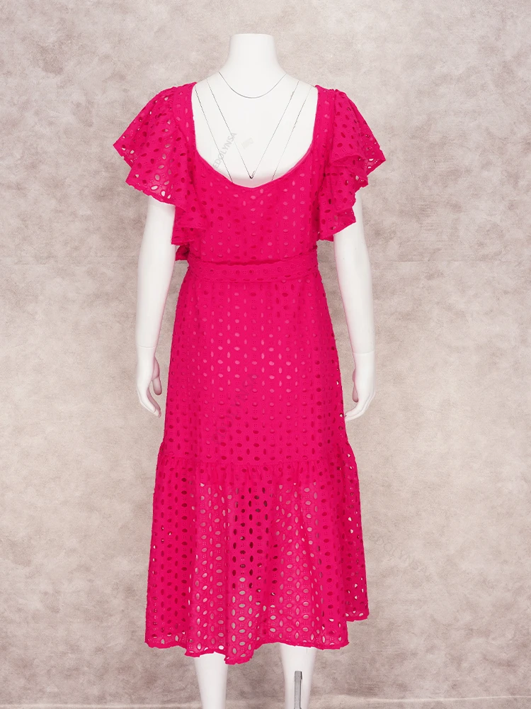 Женский пляжный сарафан средней длины элегантное розовое платье-трапеция с