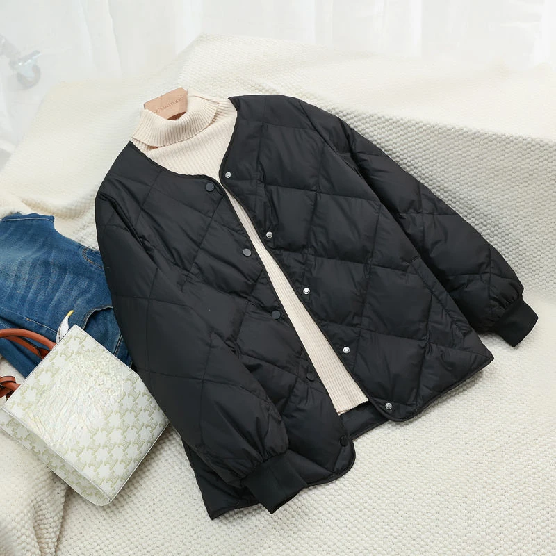Collarless Jacket Women's Autumn and Winter with Light and Thin New Clothes Women's Cotton Coat Women's Trendy Women's Clothing