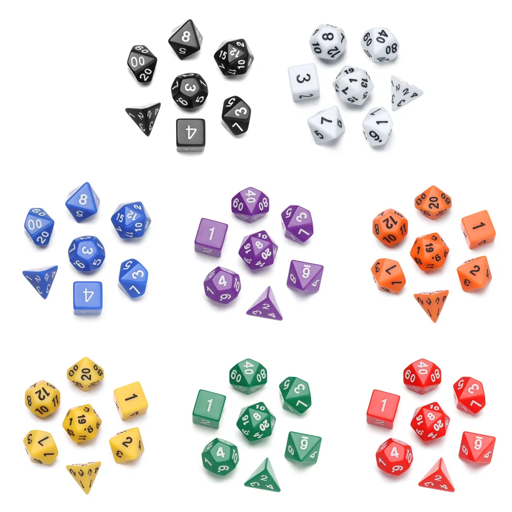 

7Pcs Polyhedral 7-Die Multi-Colors Dice Set Game Dice For TRPG DND Games D4 D6 D8 D10 D12 D20 Dice For Card Math Table Game