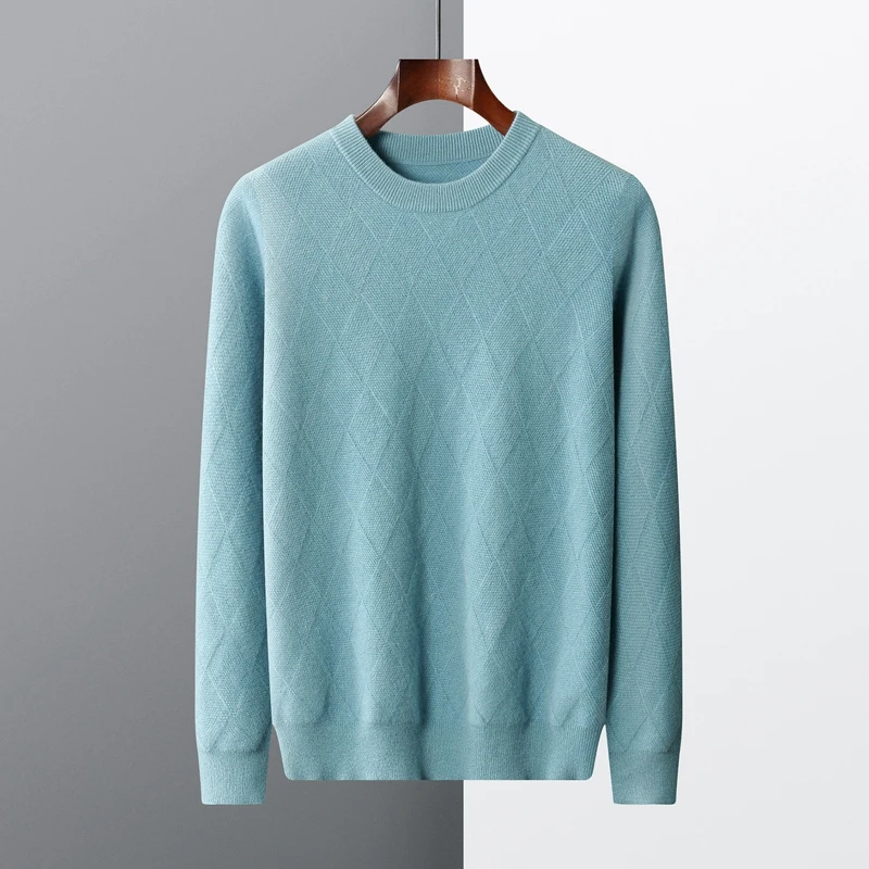 Мужской кашемировый свитер большого размера с круглым вырезом теплый утепленный