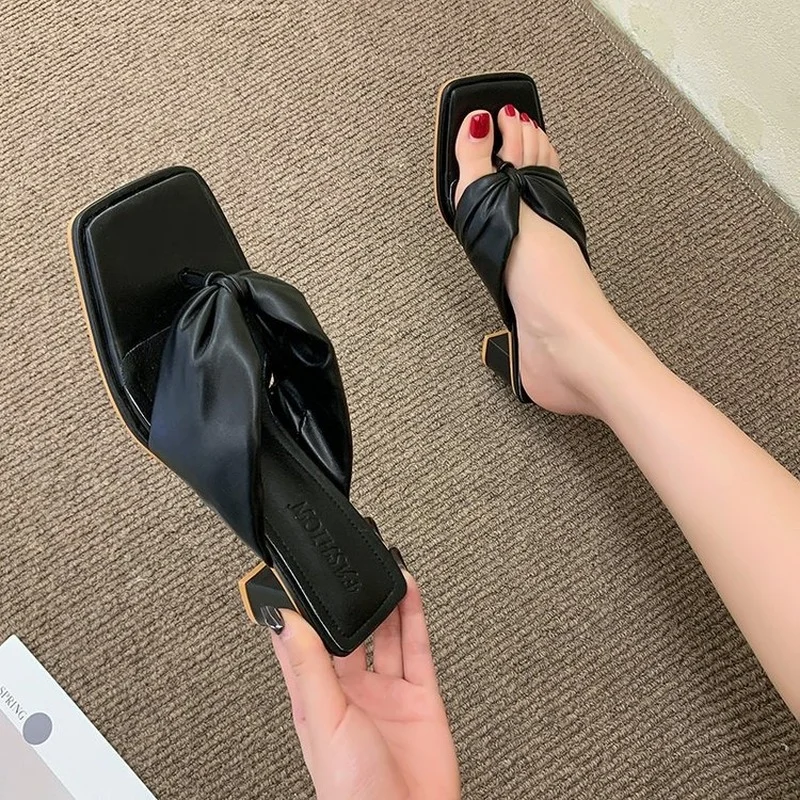 2022 Women Slippers High Quality Women's Shoes High Heels Thick Heel Prom Party New Open Toe Simple Fashion Shoes Slippers Women