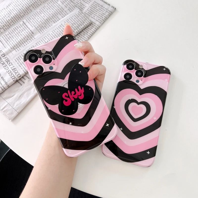 

Милый розовый чехол-подставка с сердечками для телефона для iPhone 13, 12, 11 Pro, Xs, Max, Xr, X, 7, 8, Puls, мягкий милый Элегантный чехол с бабочкой