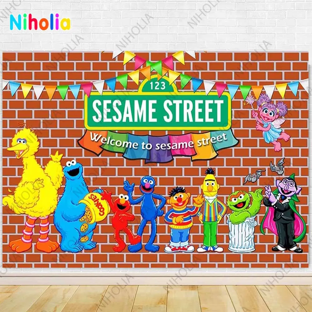 Sesame Streets Backdrop For Girl Kids Birthday Party Cartoon Decor Photo Photography Background Studio Booth Props Banners