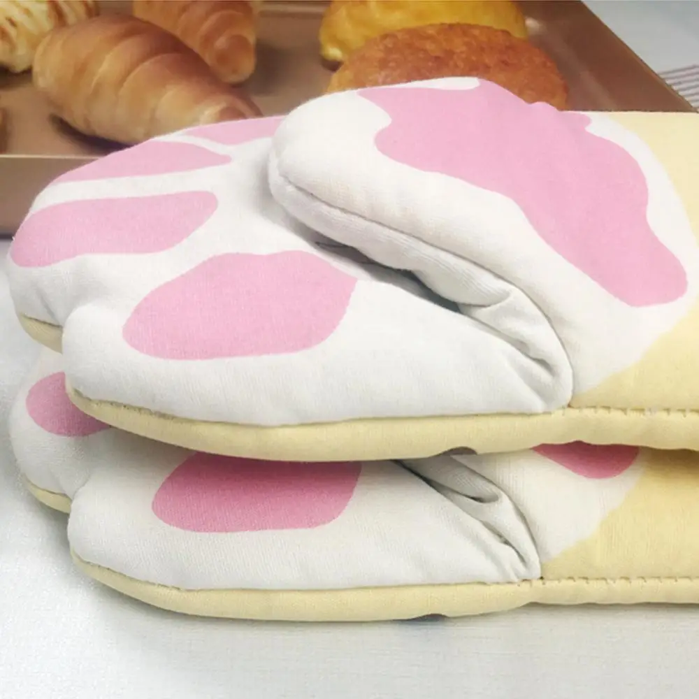 

Kitchen Tool Glove Oven Mitts Heat Resistant 1 Pcs Cartoon Cat Paws Long Cotton Baking Insulation Microwave Non-slip Gloves Hot