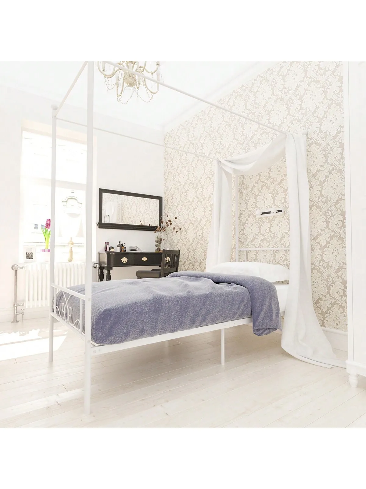 

Двойная кровать с навесом и прочными стальными ремнями, не требуется дополнительная пружина