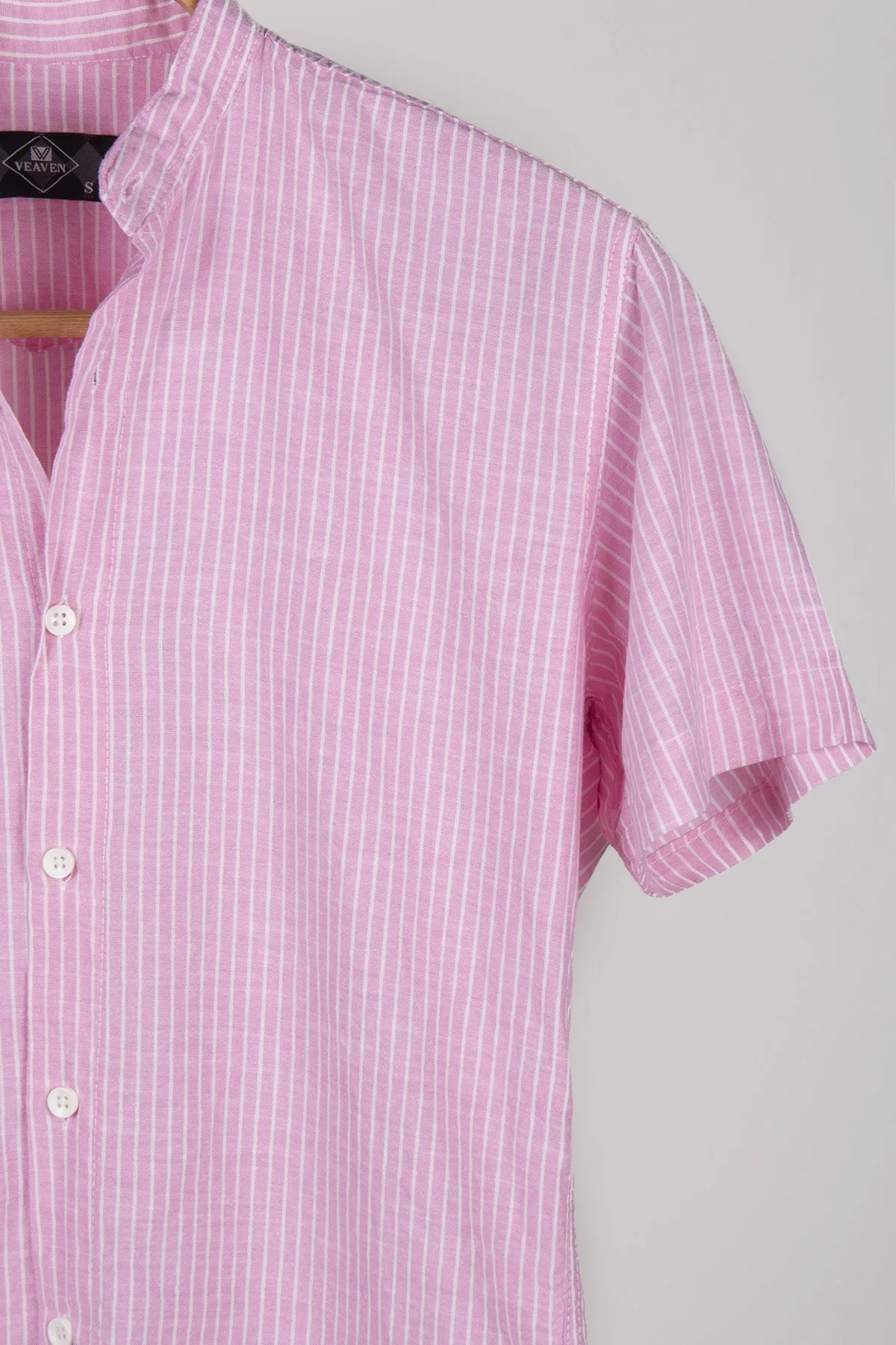 Therapy Men Men 'S Crew Neck Short Sleeve Striped Half Patlı Linen Shirt 21K-4300571-3 Pink
