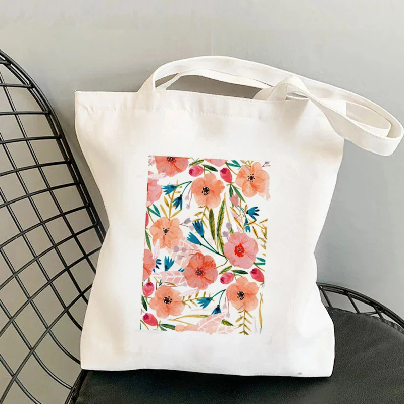 Bolso de mano de lona para mujer, Bolsa de mano de tela con patrón Floral, de viaje, ecológico, reutilizable, para hombro y Playa