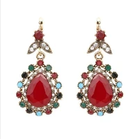 bohemia turkey style retro ruby big water droplets women earring crystal rhinestones hollow vintage elegant jewelry accessories