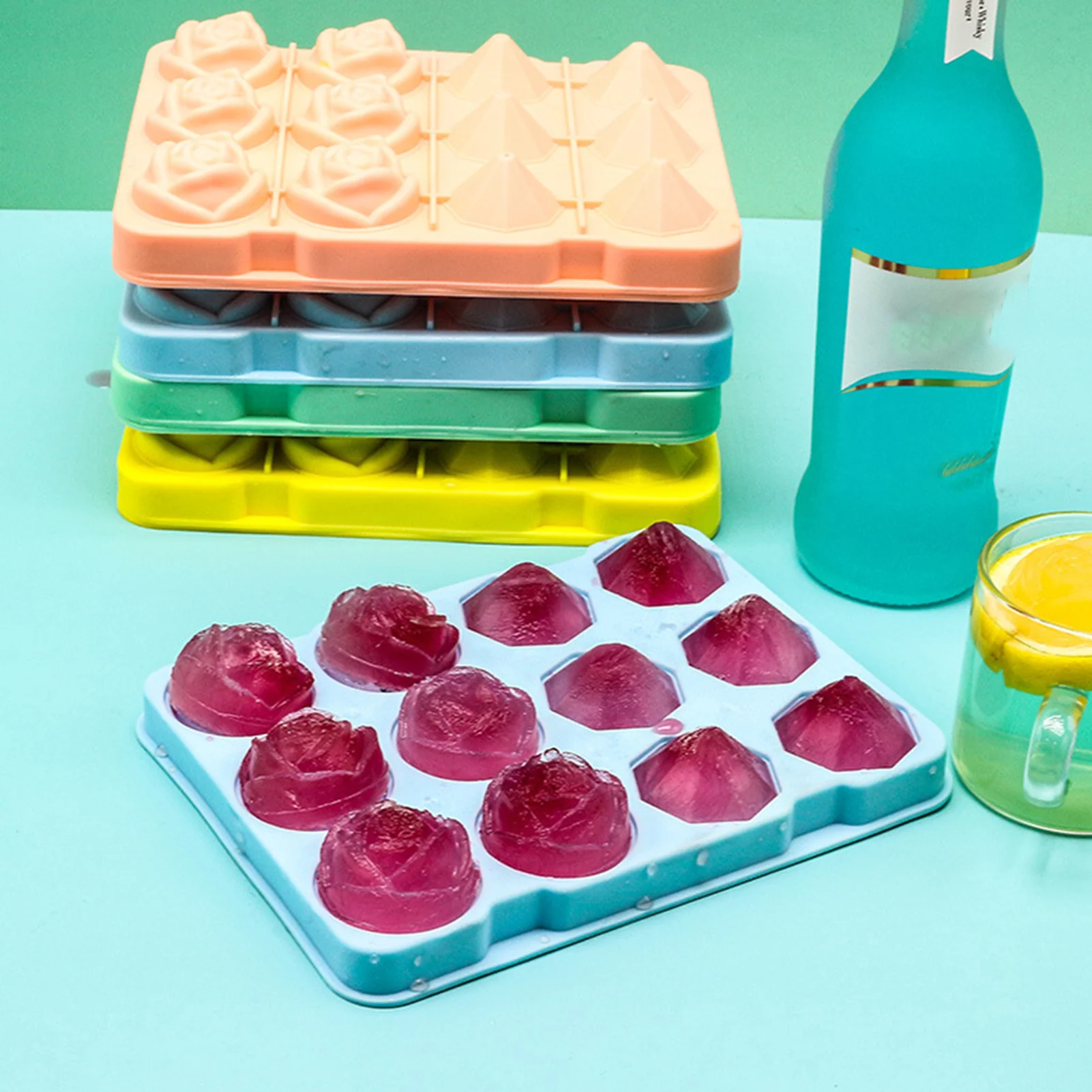 

12 Grids Silicone Ice Cube Form Rose Shape Icecream Mold Freezer Cream Ball Maker Reusable Whiskey Cocktail Mould Bar Ice Tool