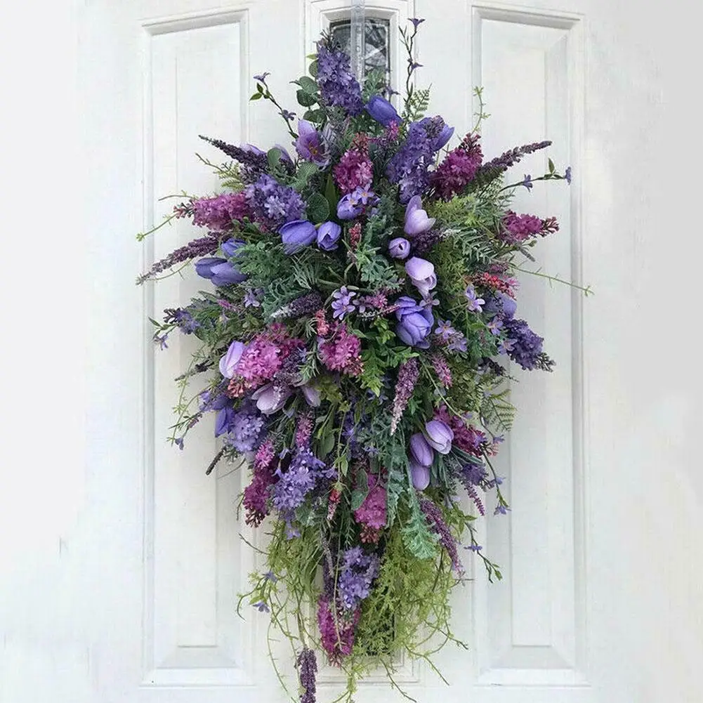 

Purple Tulip Wreath Spring Summer Artificial Flower Garland Front Door Wall Decorations Wedding Party Home Decor