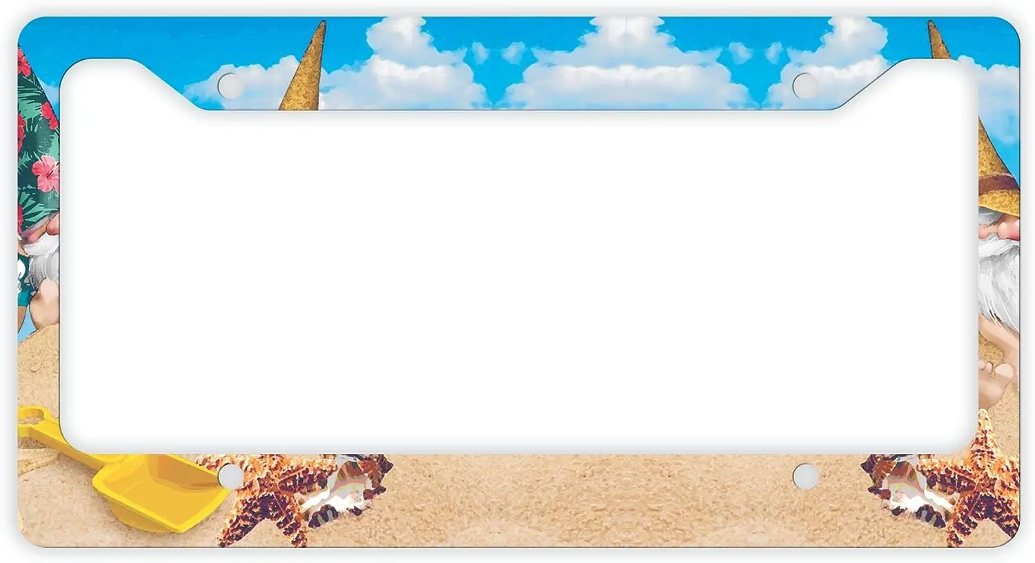 

Nautical Decorations for Home Beach Gnomes Sandcastle Novelty License Plate Frame Gnomes