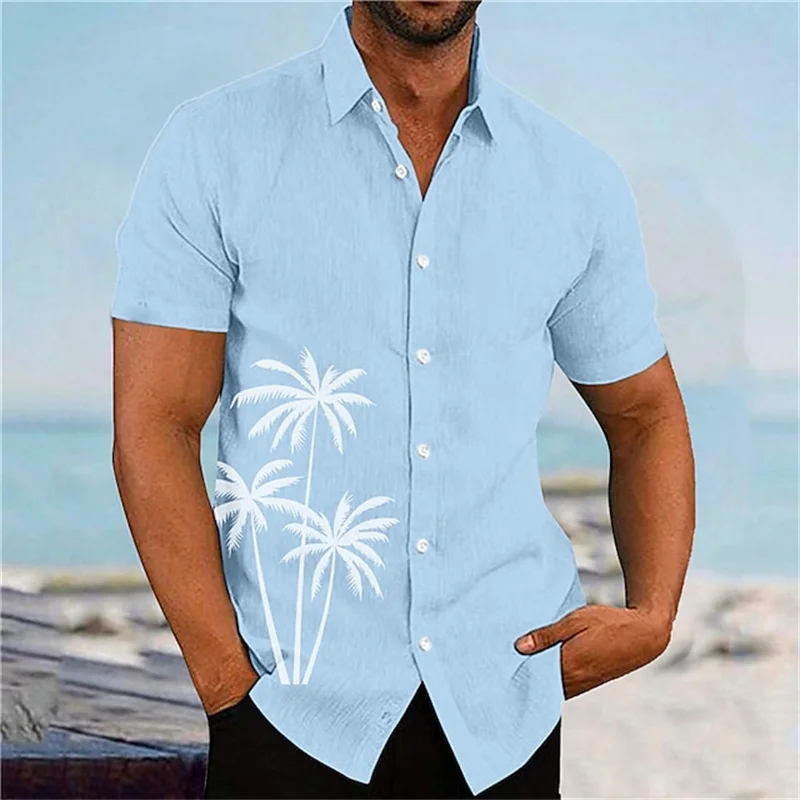 

Пляжная Минималистичная рубашка с принтом кокосового дерева, мужская летняя Однотонная рубашка, гавайская рубашка на пуговицах с лацканами, мужские рубашки с коротким рукавом