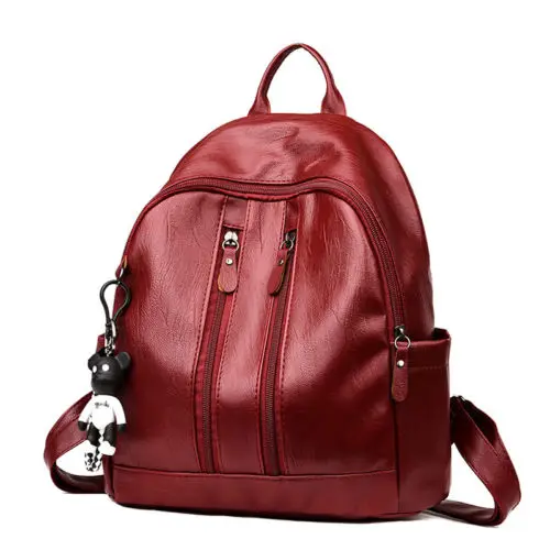 Модный женский черный кожаный рюкзак с несколькими карманами большая