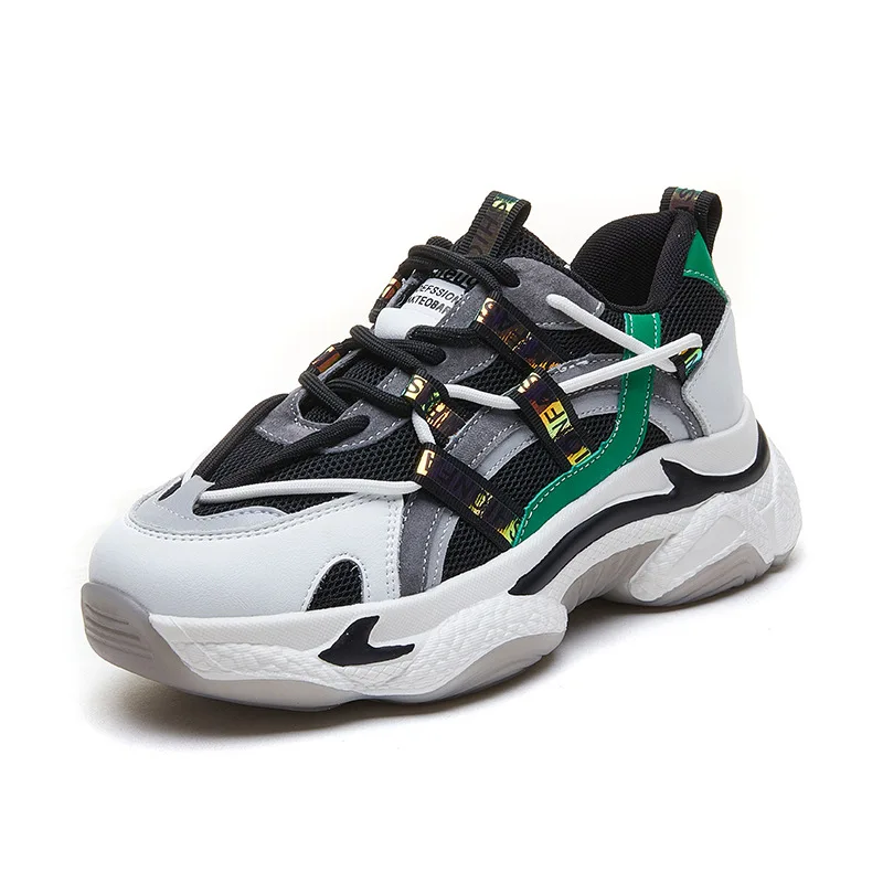 

Кроссовки женские из натуральной кожи, повседневная спортивная обувь для бега на массивной подошве, сетчатые дышащие, на платформе, весна-осень