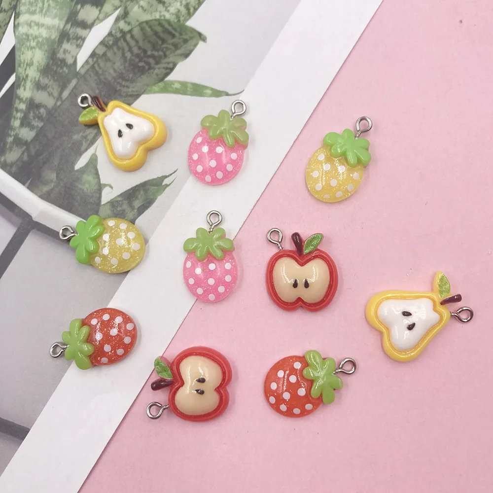 20 шт. подвески из смолы в виде клубники груши яблока с плоским основанием кабошон