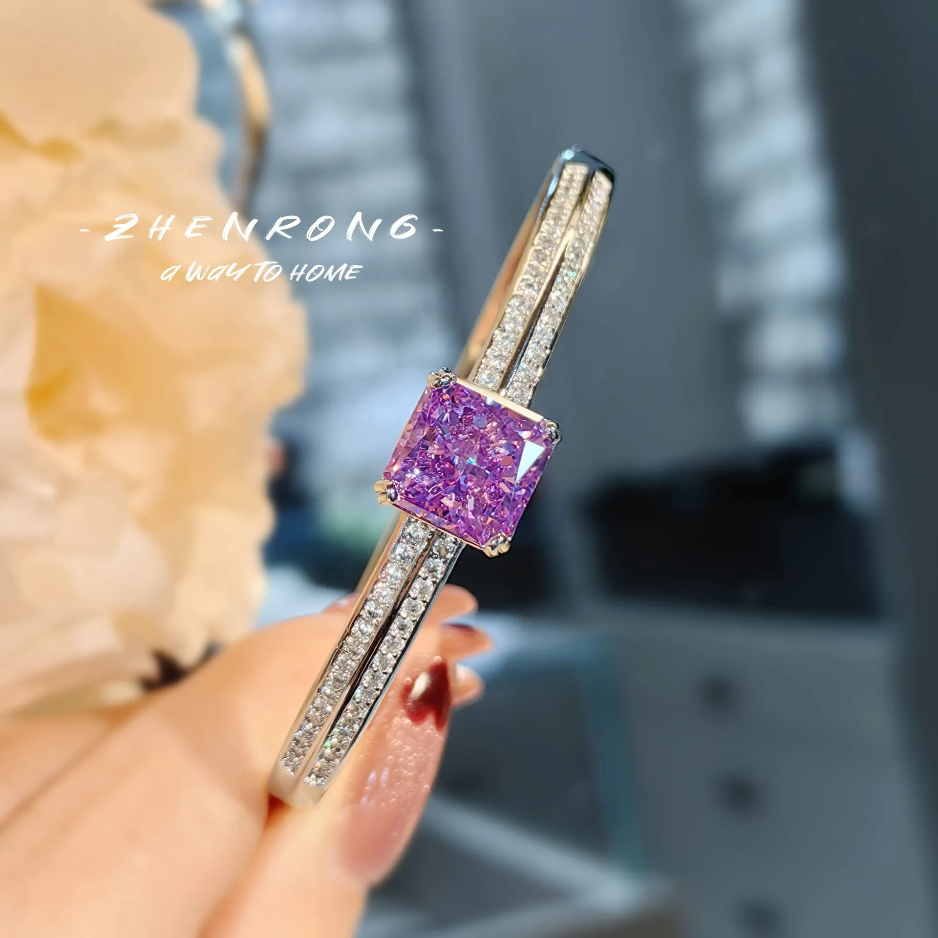 Модный Роскошный квадратный фиолетовый бриллиантовый браслет с ледяным цветком