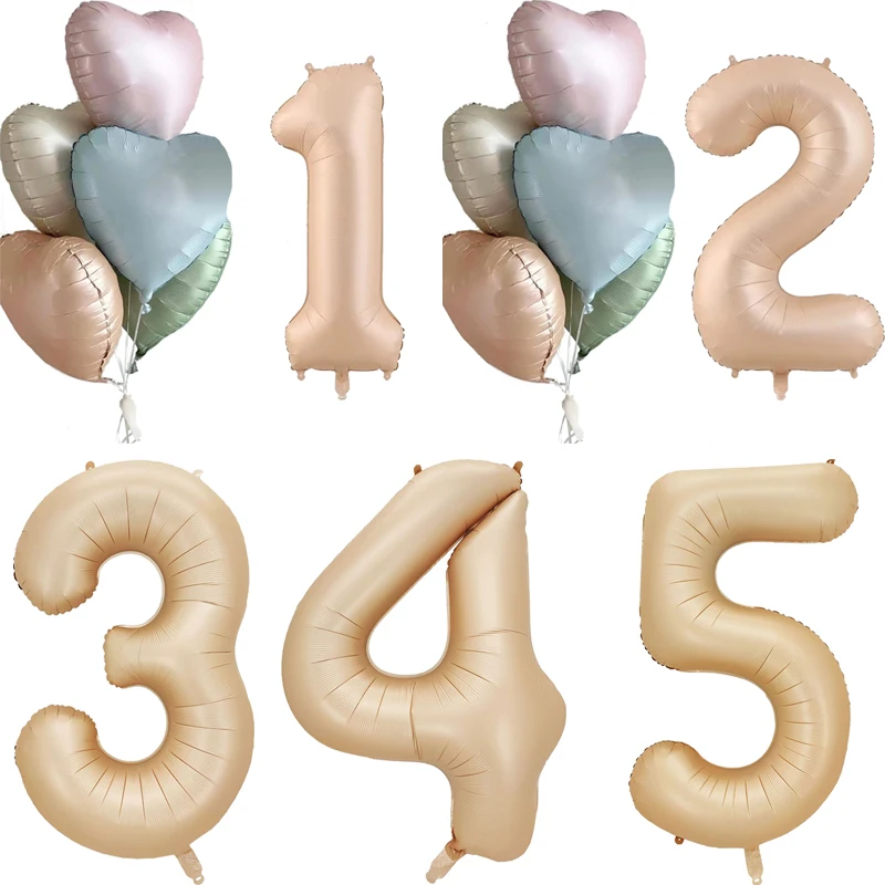 

1set Cream Color Heart-Shaped Foil Balloons Kids 1st Birthday Party Decor Balloon 32inch 1-9 number Balloon Wedding Party Decor