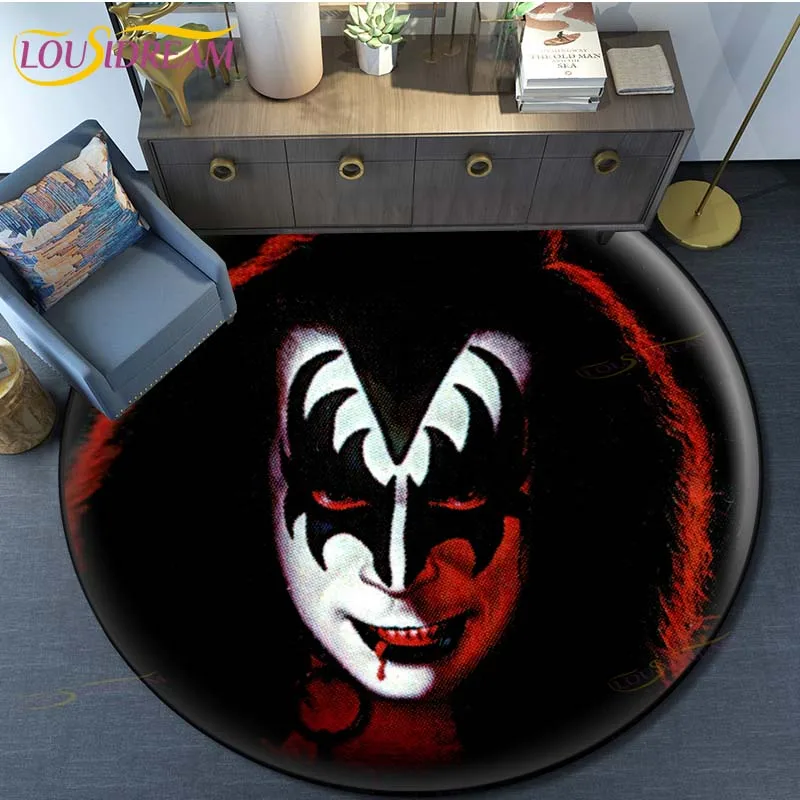 

Круглый ковер Kiss Band, напольные коврики с рисунком рок, декоративный ковер с звукоизоляцией для музыкальной комнаты, спальни