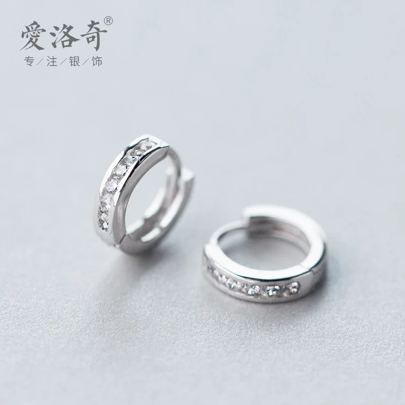 

925Silver Ear Clip Ear Clip Men's Lady Couple Stud Earrings Fashion Japan and South Korea Simple Single Row Diamond Micro Inlaid