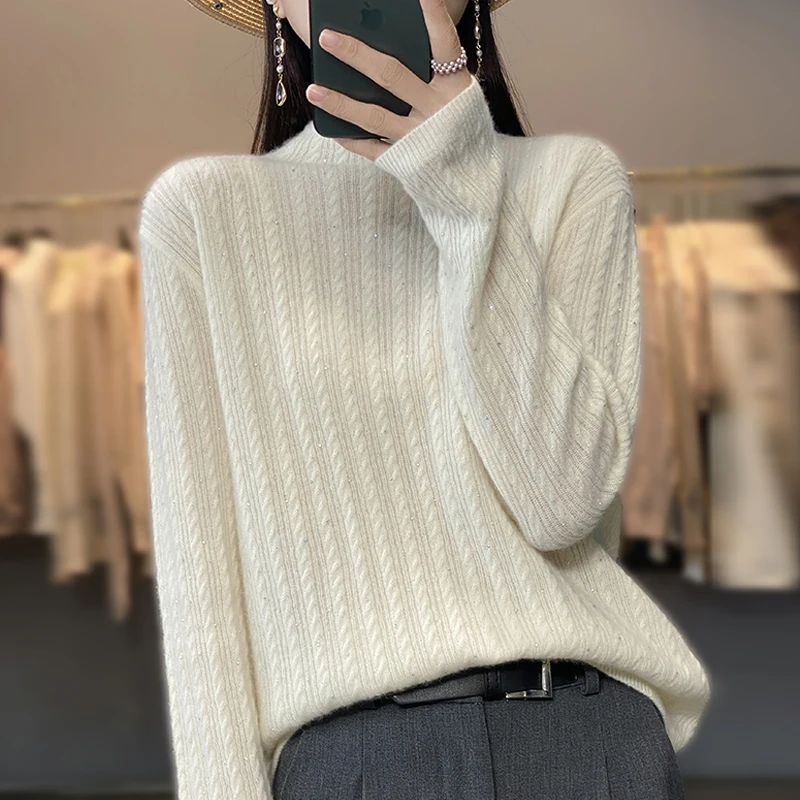Новинка Осень/Зима 2023 популярный женский вязаный пуловер из чистой шерсти со
