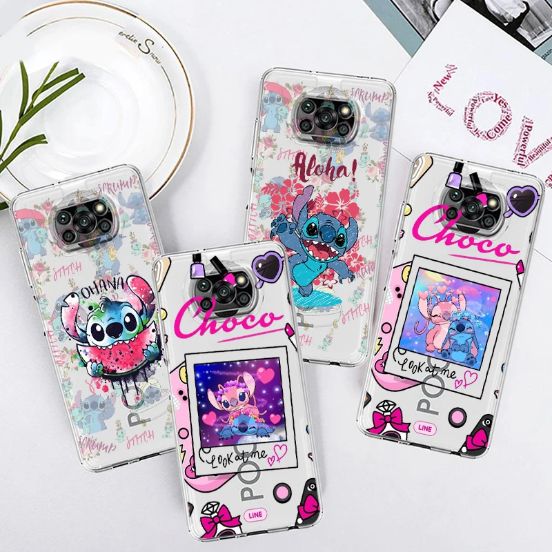 

uxury Lilo & Stitch Couple For Xiaomi Mi Poco X4 X3 NFC F4 F3 GT M4 M3 M2 X2 F2 F1 Pro C3 5G Civi Transparent Phone Case