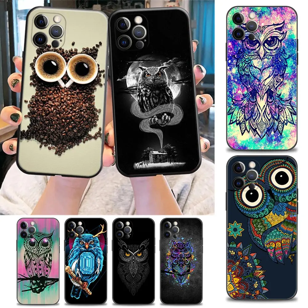 

Funda Coque Phone Case for iPhone Apple 11 12 13 14 Pro 7 8 SE X XR XS Max Mini Plus Case Capa Para Cover Cartoon Cute Owl Art