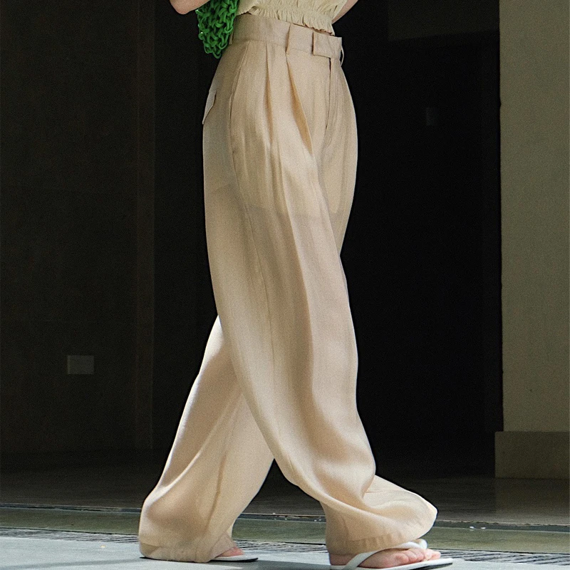 

Summer women's casual solid color high waist loose wide leg pants