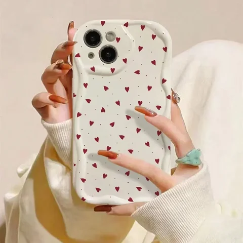 Чехол для телефона Love Heart для iPhone 17 16 15 Pro Max 11 13 12 Mini 14 Plus IPhone 15 17 Air Cover 3D Wavy Edge Мягкие прозрачные чехлы из ТПУ