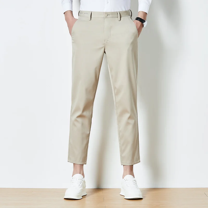 

High-end Spring and Summer Thin Comfortable Pencil Pants Casual Pocket Business Designer Elegant Cool Men's Cropped Trousers