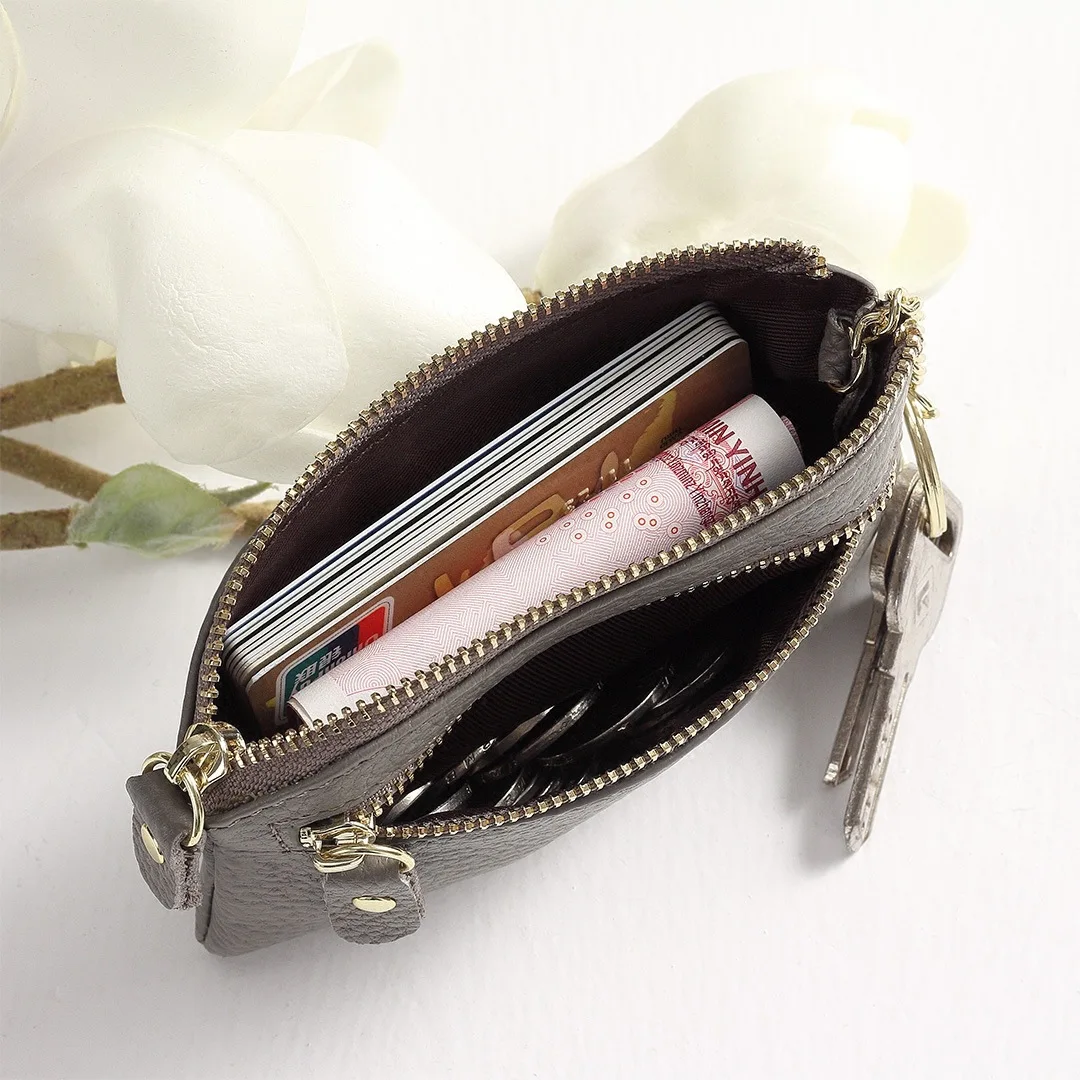 Simple Design Genuine Leather Coin Purses Mini Women Wallets Durable First Layer Cowhide Short Wallet With Keyring Card Holder