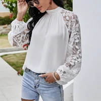 new womens elegant blouses loose round neck lantern sleeve long sleeve pullover shirt chiffon solid color 2022 spring autumn
