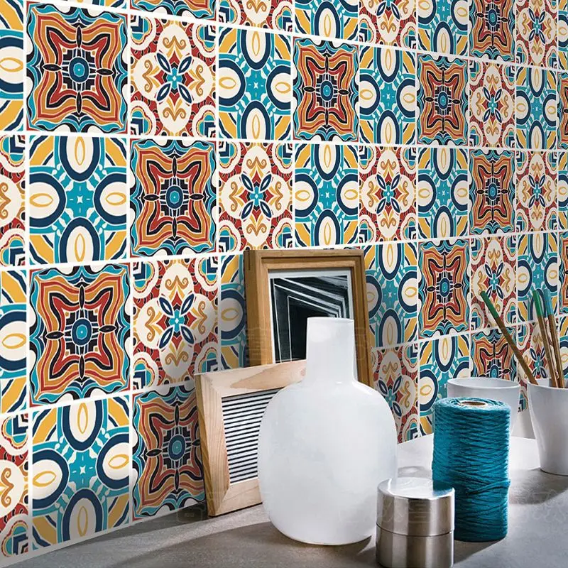 

6Pcs Simulation Ceramic Tile for Creative Vintage Pattern Wall Stickers Waterpro