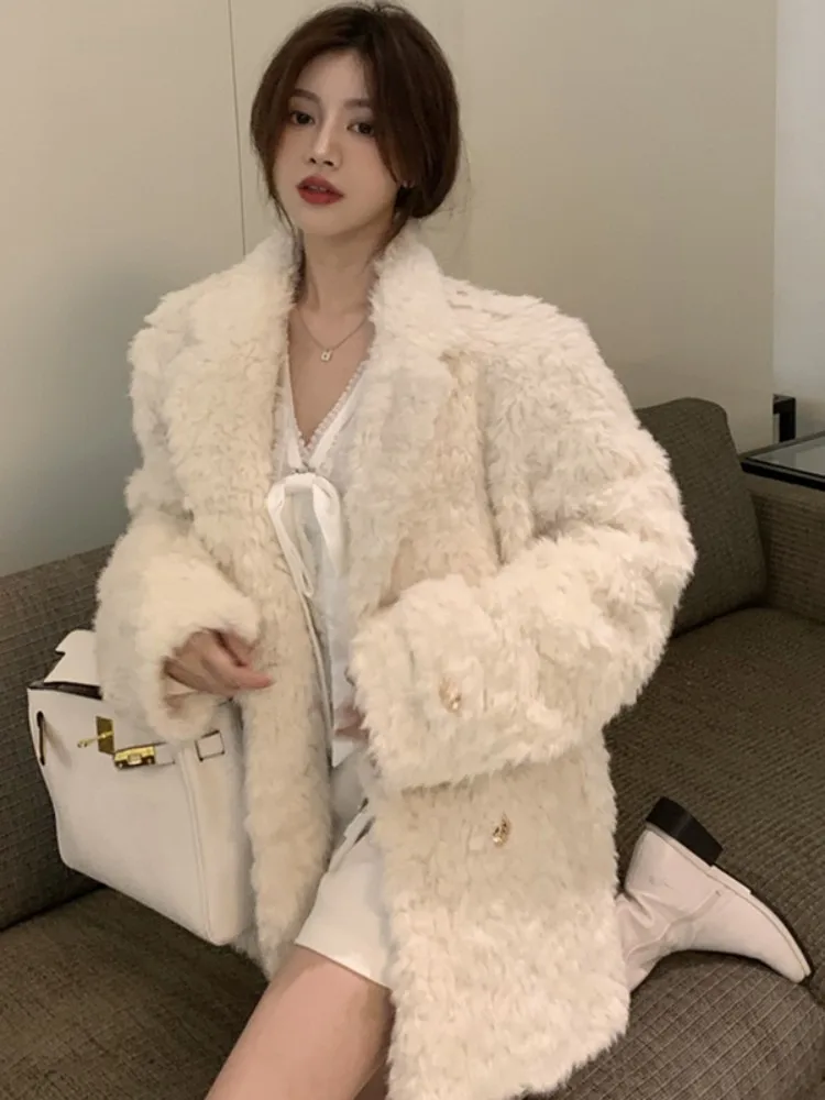 fur coat women Korean Chic Sheepskin Cashmere Coat Women's Winter Senior Retro Wool Coats Winter Warm Parkas