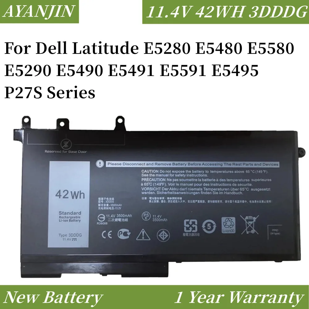 

11.4V 42Wh 3DDDG Battery For Dell Latitude E5280 E5480 E5580 E5290 E5490 E5491 E5591 E5495 P27S Series 080JT9 03VC9Y 00JWGP