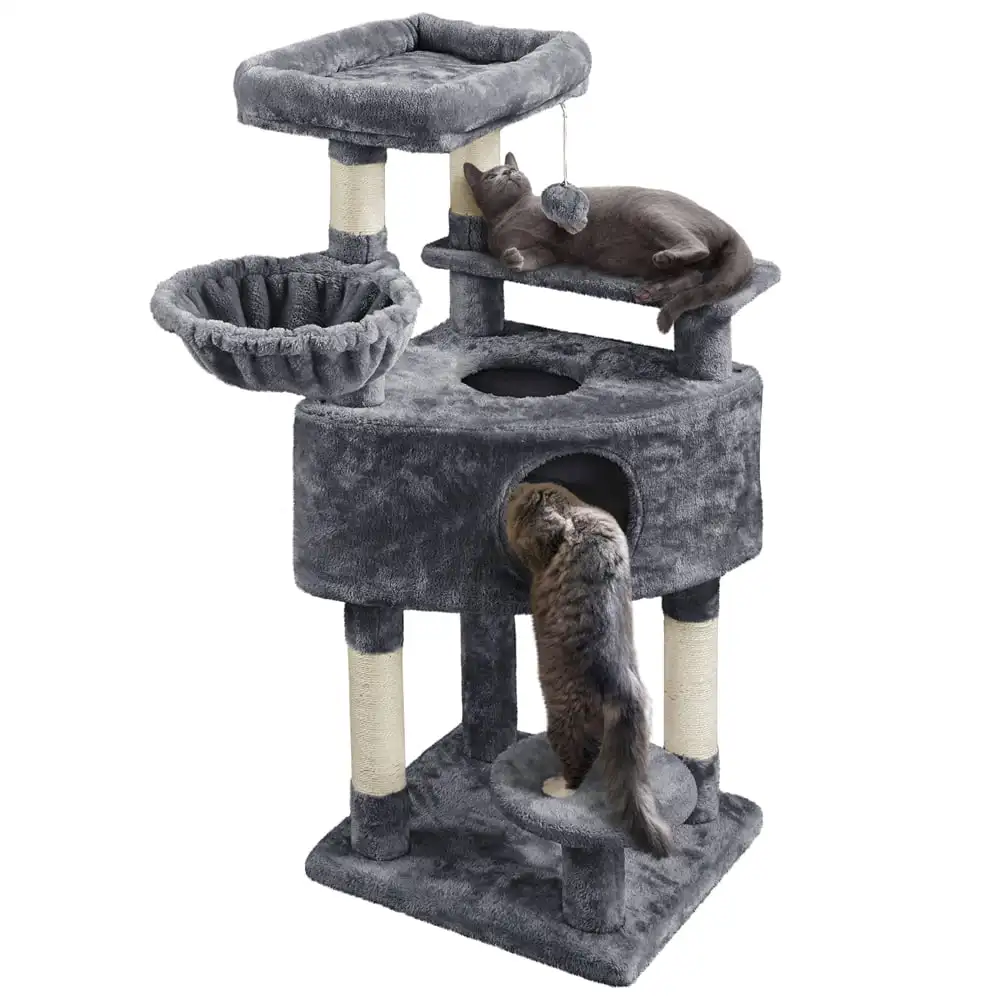

Multilevel Cat Tree Basket Condo Scratching Posts, Dark Gray