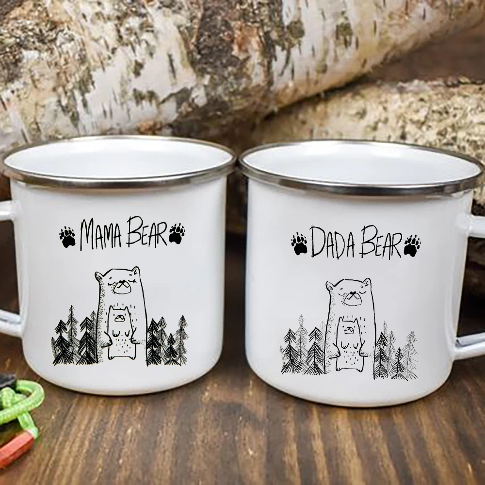 

Baby Shower Gifts Home Party Beer Drink Juice Cocoa Cups Valentine's Mothers Fathers Day Gift Mama Dada Bear Enamel Coffee Mugs