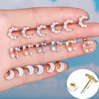 1pc korean fashion stainless steel helix cartilage piercing tragus stud zircon moon ear piercing earrings for women jewelry