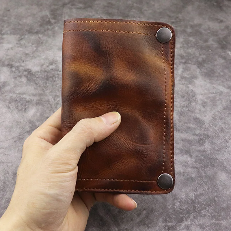 Vintage Real Leather Men's Short Wallet Slim Small Wallet Money Bag Credit Card Holder ID Card Case Mini Purse for Male
