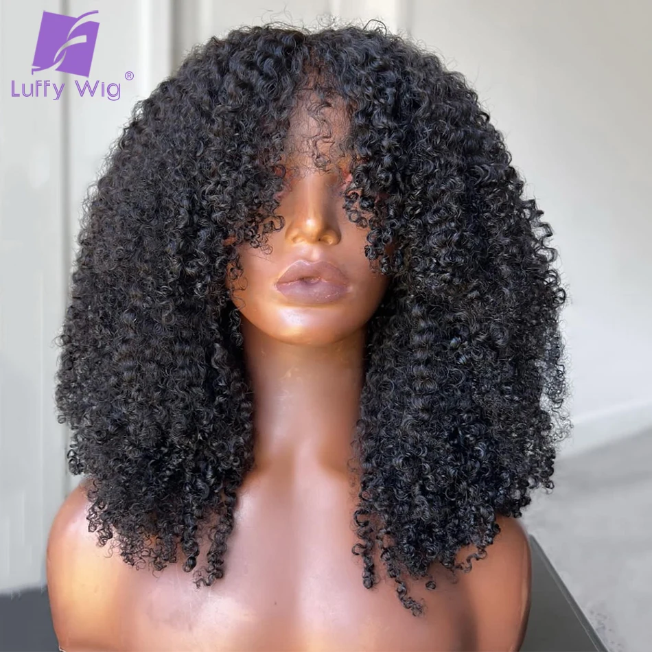 200 Density Afro Kinky Curly Wig 13x6 HD Transparent Lace Front Wig Water Wave Frontal Wig Remy Brazilian Human Hair Luffywig