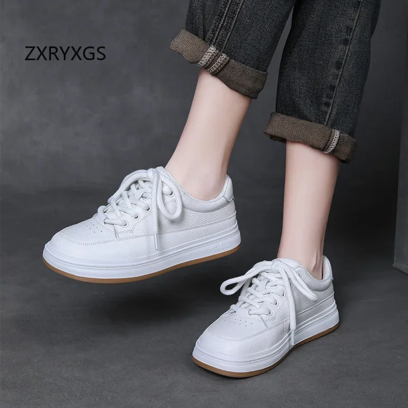 ZXRYXGS удобные белые кроссовки из воловьей кожи с верхним слоем черные туфли
