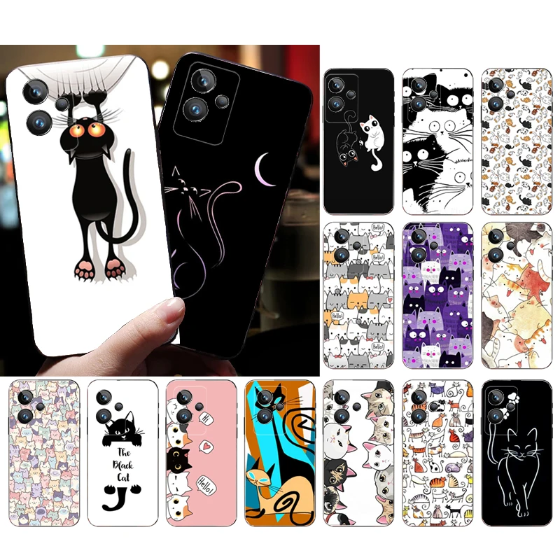 

Phone Case for Realme 10 Pro Plus 9 8 7 6 Pro Realme GT 2 Pro X2 Pro C21Y C11 RealmeX3 SuperZoom Cartoon Black Cat Cats Case