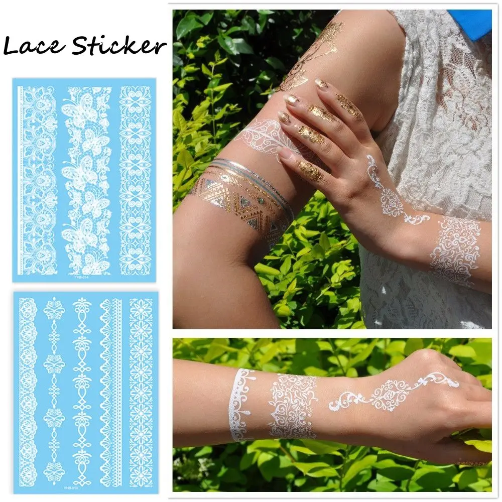 

Одноразовые кружевные тату-наклейки на руку, черные, белые, для боди-арта, имитация Временной Татуировки, наклейки с хной