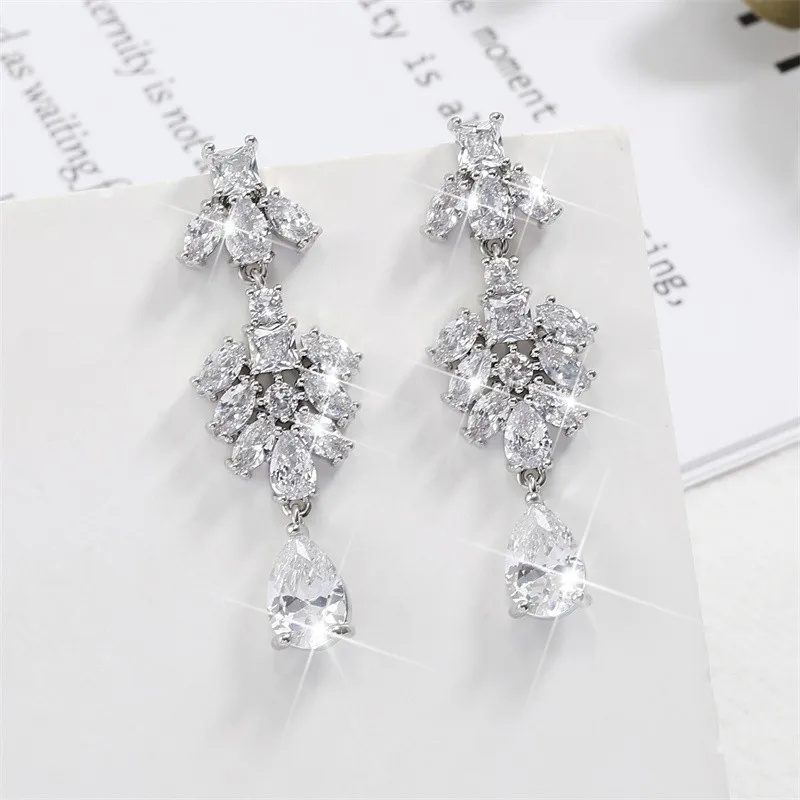 ZAKOL блестящие длинные висячие серьги с каплями воды для женщин свадебные